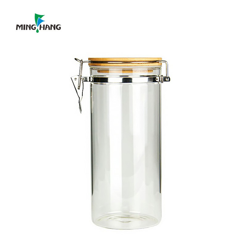 Borosilicate moisture-proof clear airtight glass jar with bamboo lid