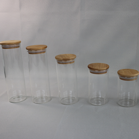 Borosilicate storage food jar storage pyrex jar with natural bamboo lid