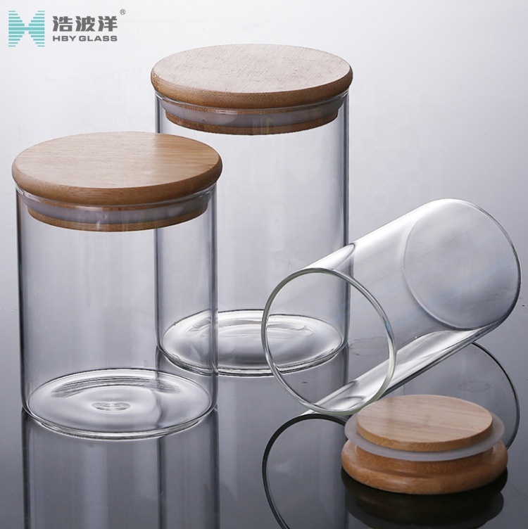 Borosilicate storage food jar storage pyrex jar with natural bamboo lid