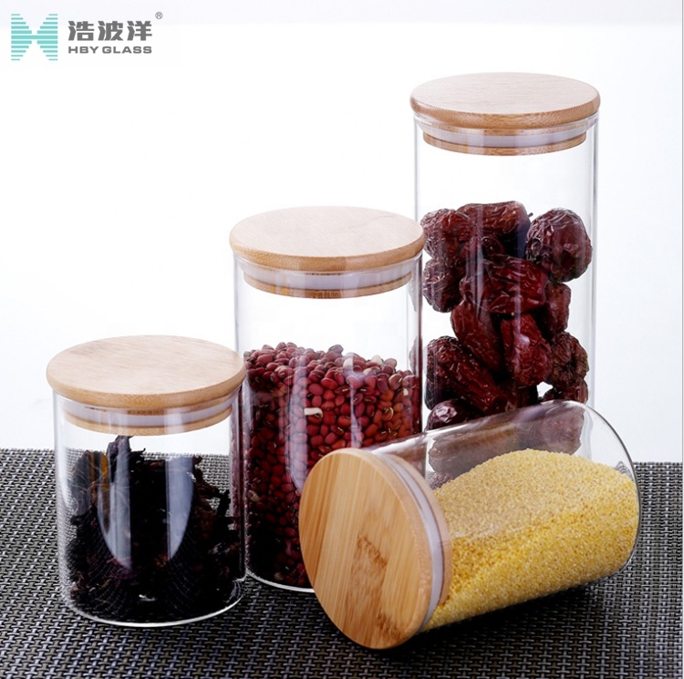 Borosilicate storage food jar storage pyrex jar with natural bamboo lid
