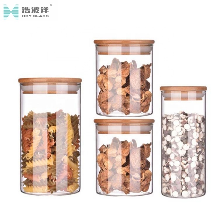 Borosilicate storage food jar storage pyrex jar with natural bamboo lid