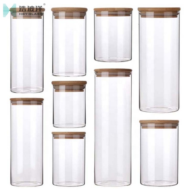 Borosilicate storage food jar storage pyrex jar with natural bamboo lid