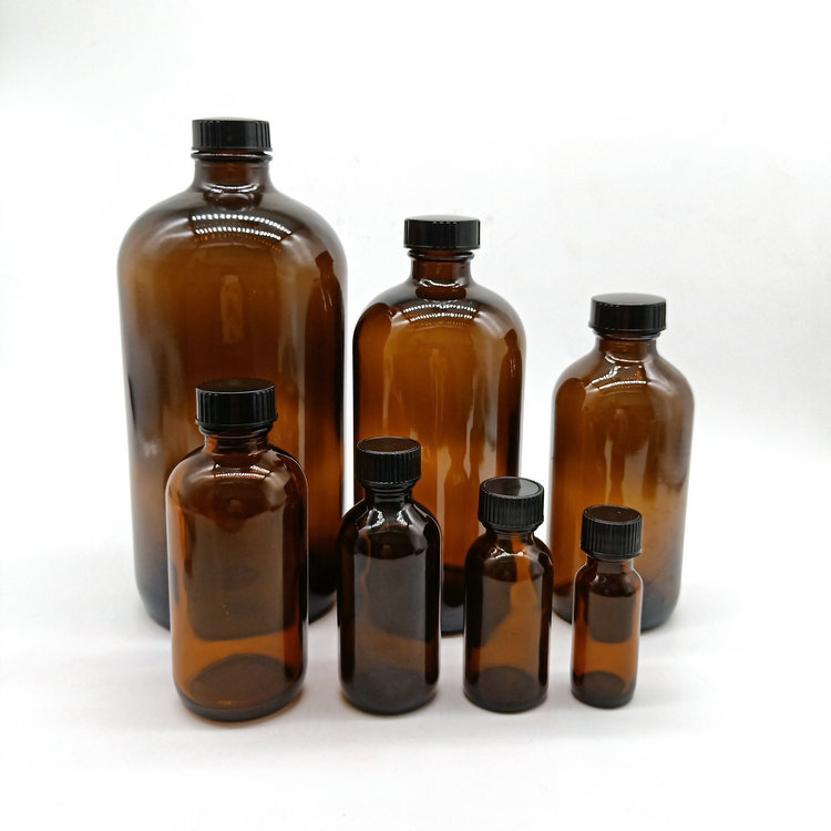 Boston Round 1/2oz 2oz 4oz 8oz 16oz 32oz amber Glass Bottles With Screw Cap