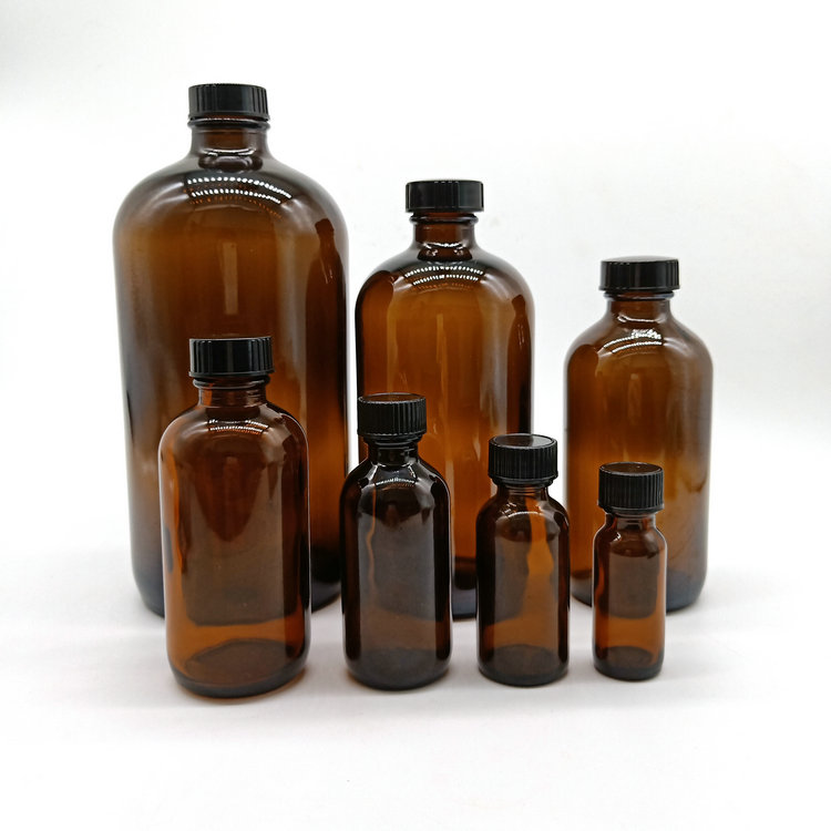 Boston Round 1/2oz 2oz 4oz 8oz 16oz 32oz amber Glass Bottles With Screw Cap