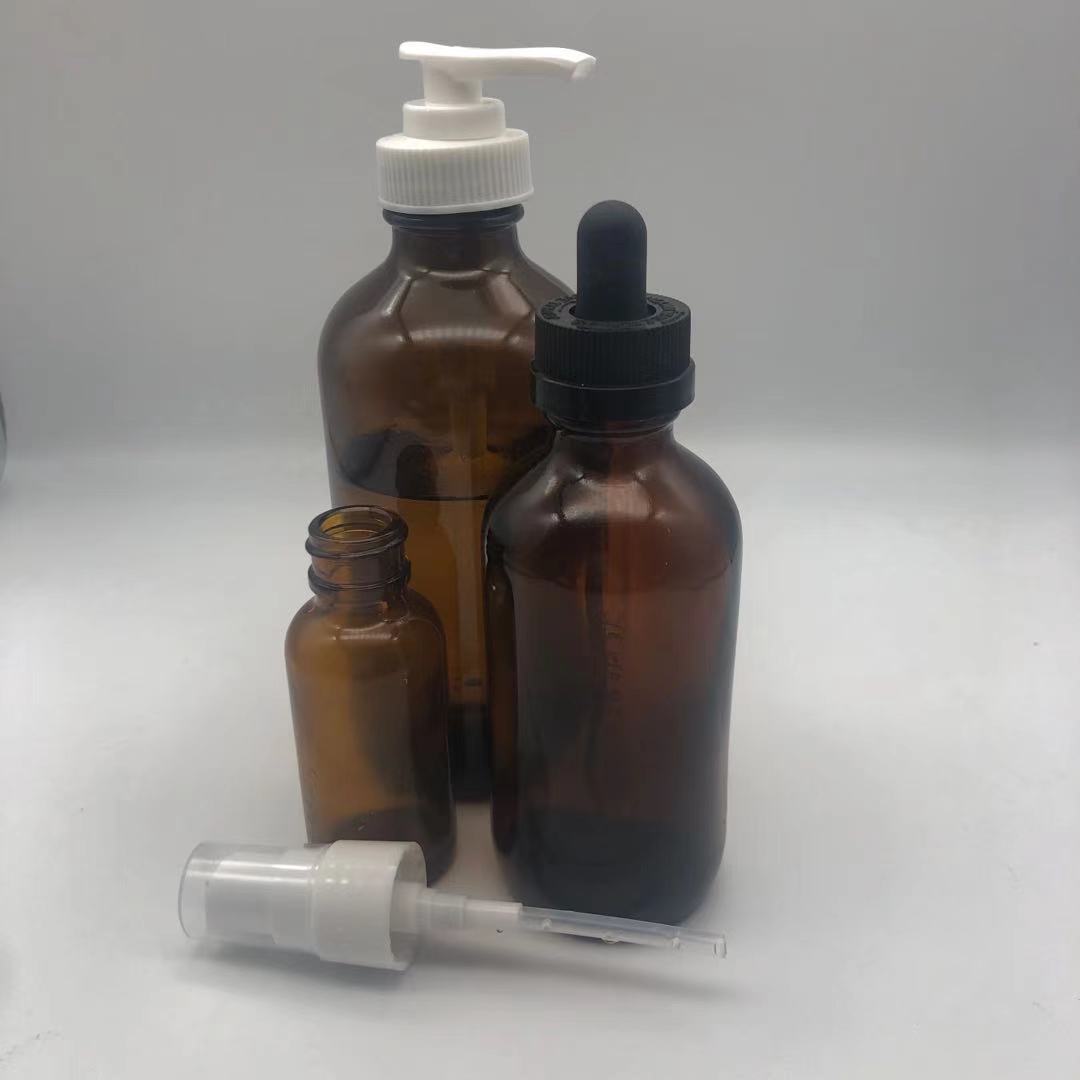 Boston Round 2 oz 4 oz 8 oz 16 oz Different Lid Amber Spray Glass Bottle with Trigger Spray Top
