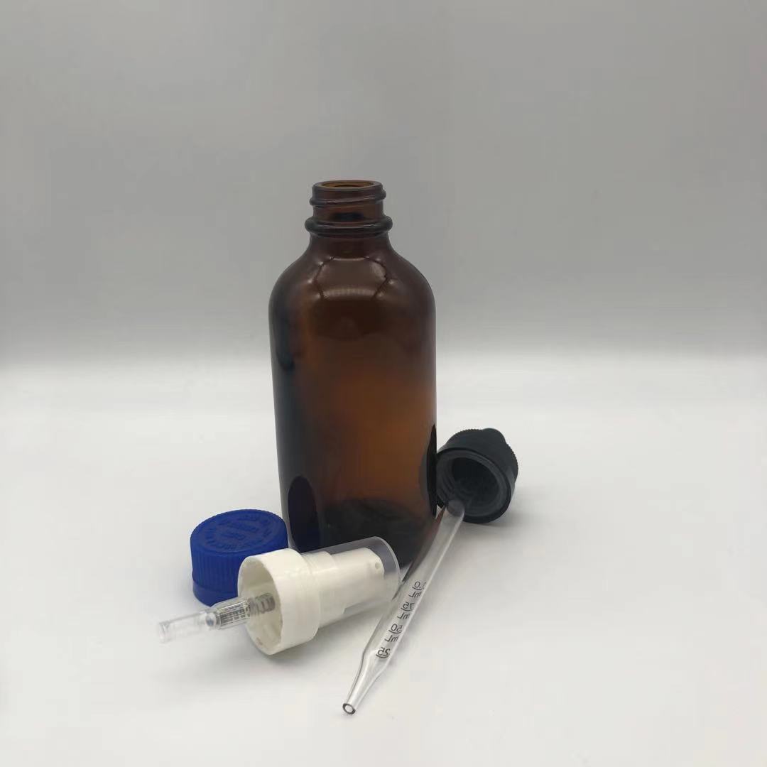 Boston Round 30ml 60ml Amber Glass Bottles with Caps Spray