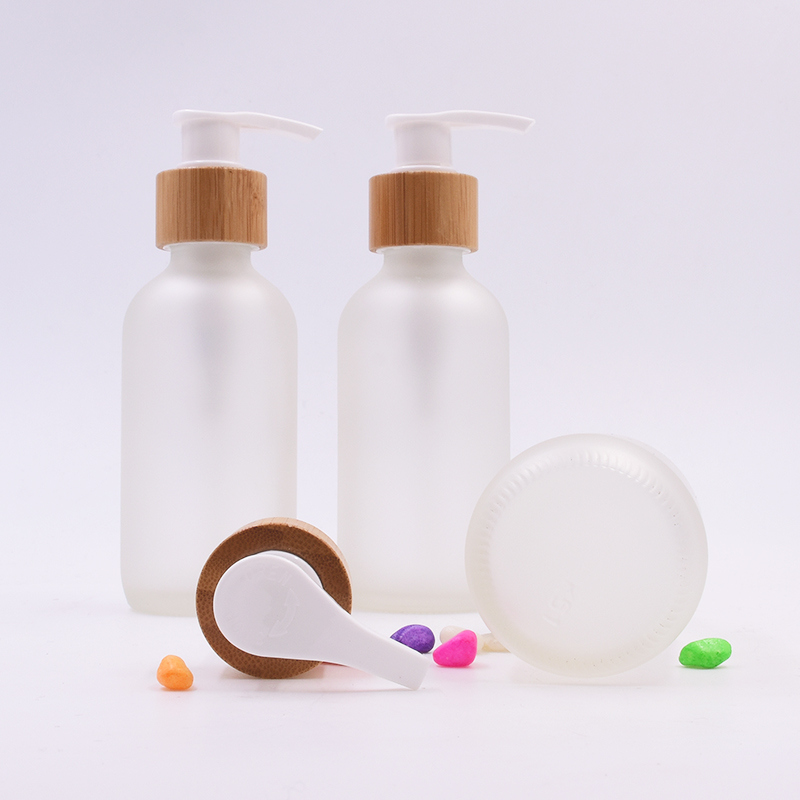 Boston Round 60ml 120ml clear Blue Green Euro 30ml Frosted glass bottles with bamboo pump cap