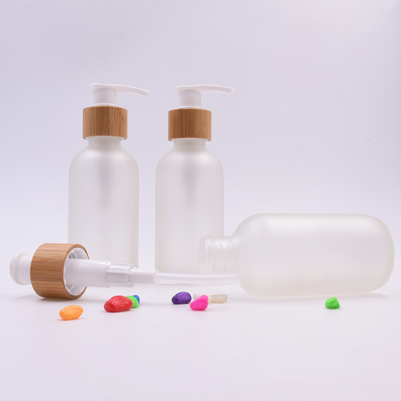 Boston Round 60ml 120ml clear Blue Green Euro 30ml Frosted glass bottles with bamboo pump cap