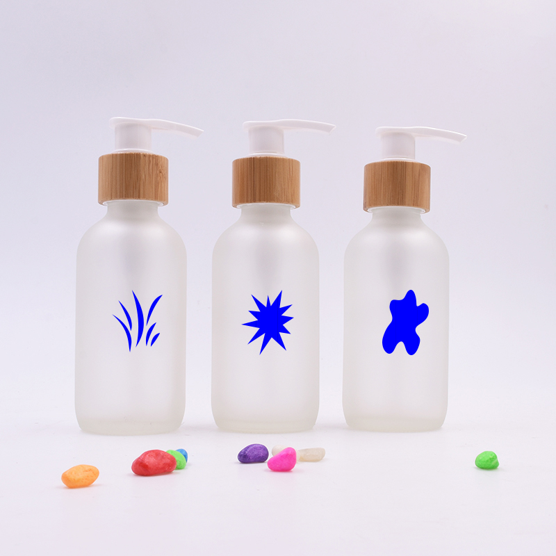 Boston Round 60ml 120ml clear Blue Green Euro 30ml Frosted glass bottles with bamboo pump cap