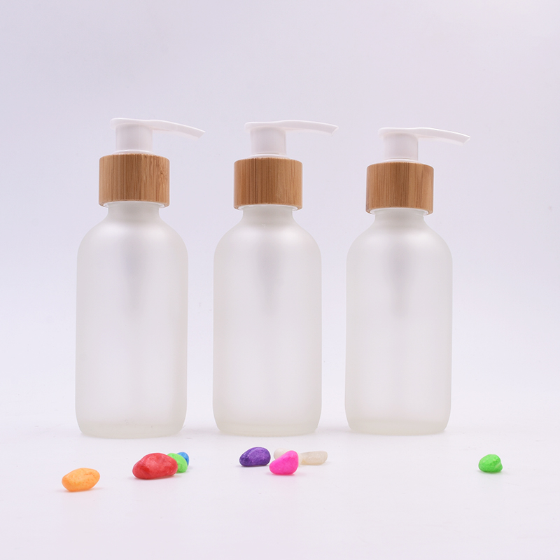 Boston Round 60ml 120ml clear Blue Green Euro 30ml Frosted glass bottles with bamboo pump cap