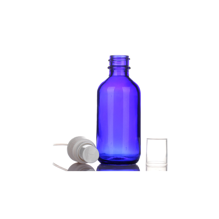 Boston Round Amber Blue Glass Essential Oil Spray Bottle