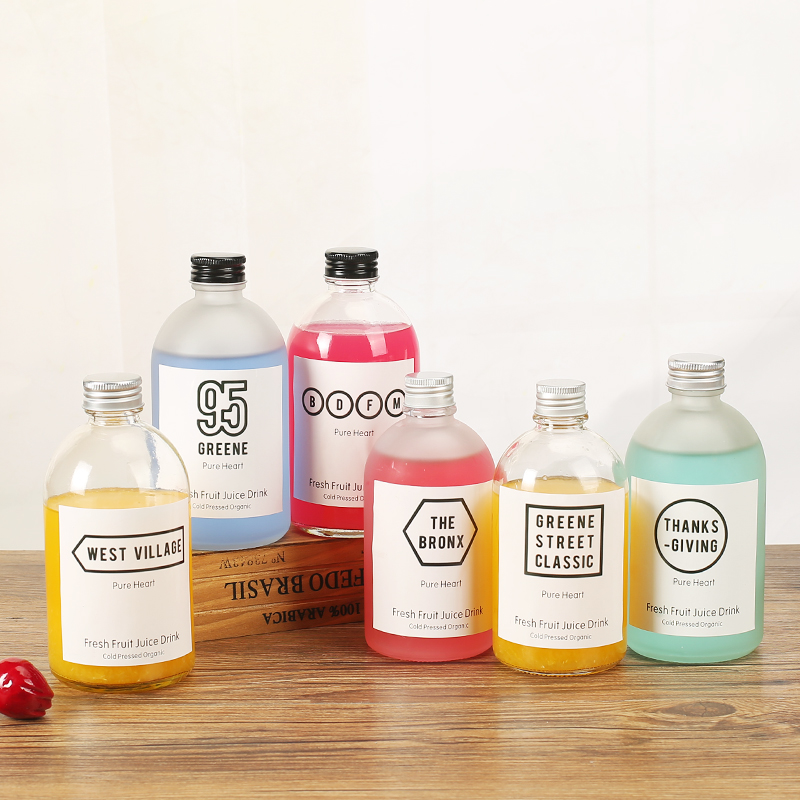 Boston Round Juice Bottle Manufacturers Empty Clear Milk Bottle Glass With Aluminium Screw Cap