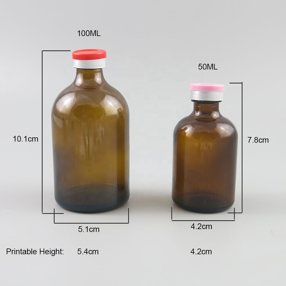 Boston Round pharmaceutical 100ml amber clear glass vial 50ML 50cc Big Empty bottle with rubber stopper and lids
