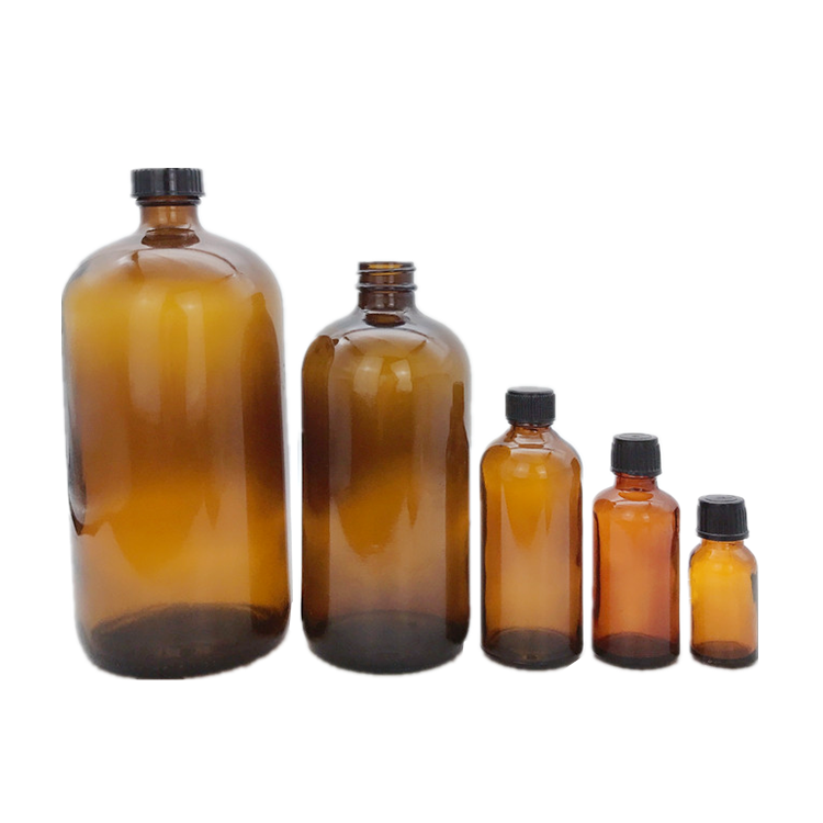 Boston amber essential oil glass bottle with plastic lid 15ml 50ml 100ml 500ml 1L