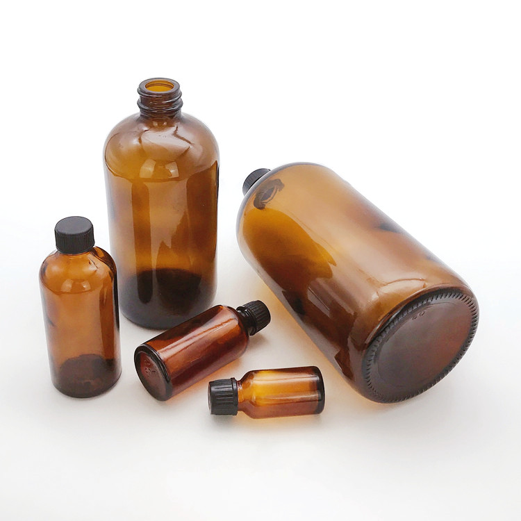 Boston amber essential oil glass bottle with plastic lid 15ml 50ml 100ml 500ml 1L