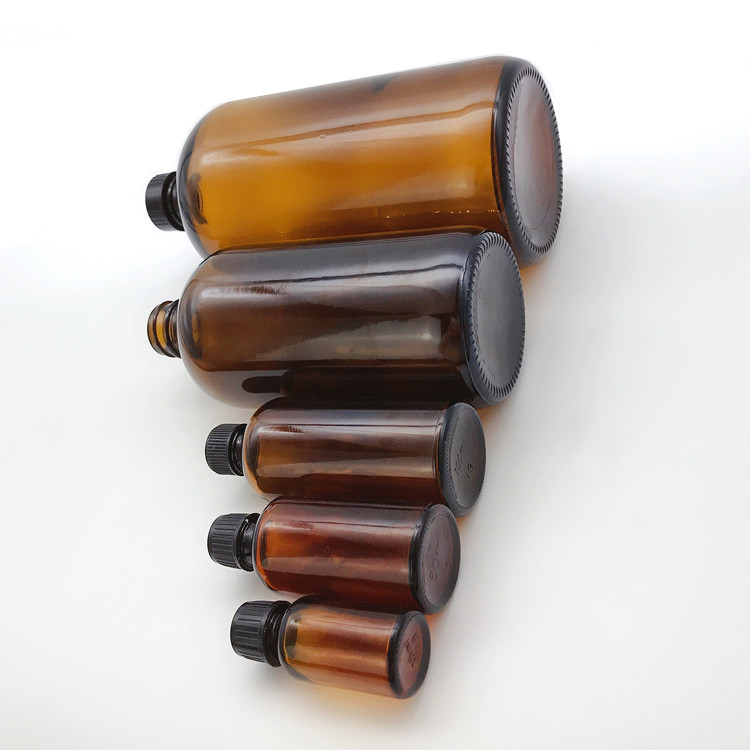 Boston amber essential oil glass bottle with plastic lid 15ml 50ml 100ml 500ml 1L