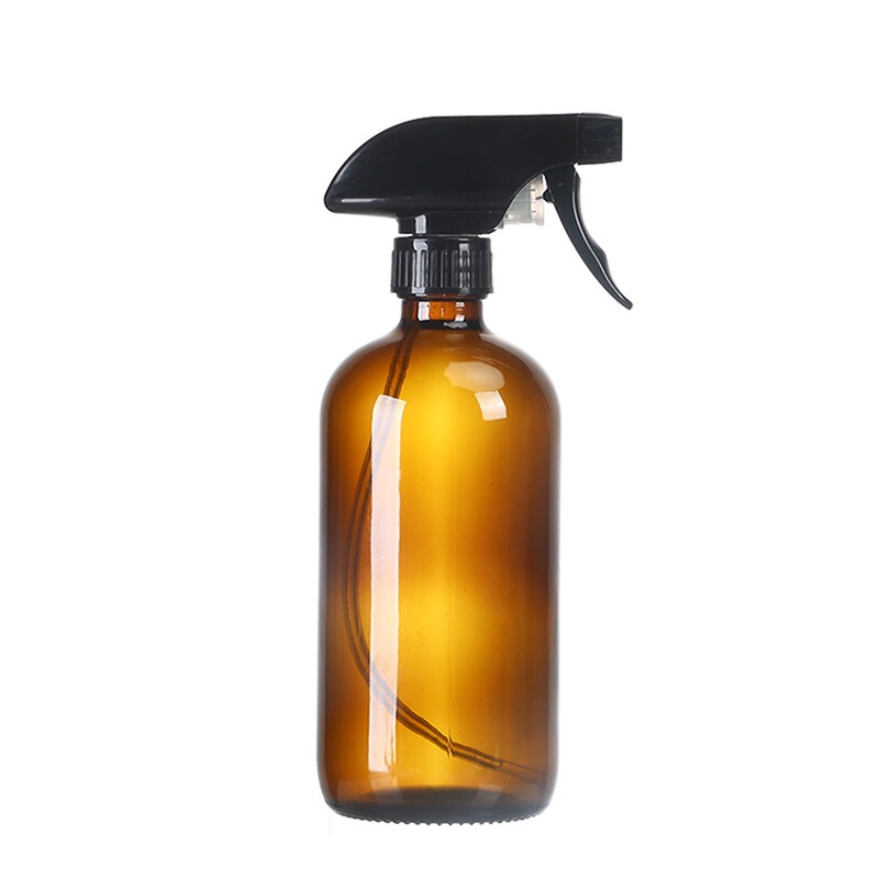 Boston glass spray trigger bottle 250ml 500ml perfume cleanser liquid detergent amber glass bottle dispenser