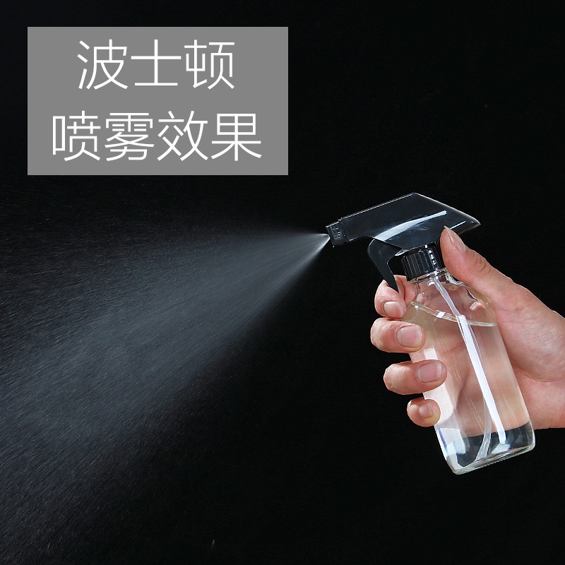 Boston glass spray trigger bottle 250ml 500ml perfume cleanser liquid detergent amber glass bottle dispenser