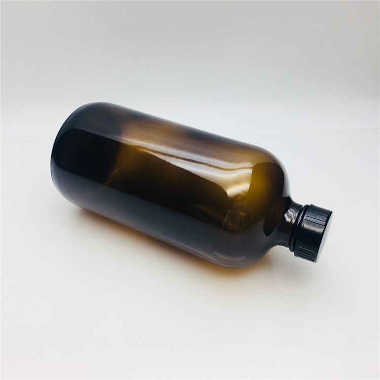 Boston round 500ml amber brown glass bottles for Potion with plastic 28-410 screw lid