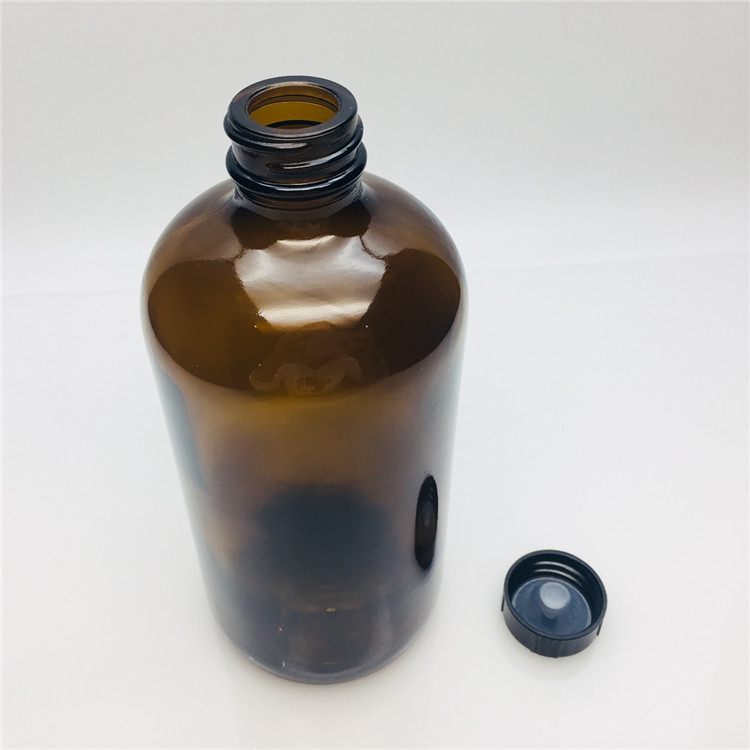 Boston round 500ml amber brown glass bottles for Potion with plastic 28-410 screw lid