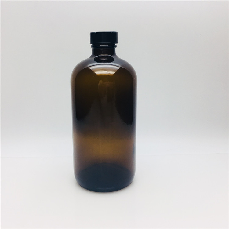 Boston round 500ml amber brown glass bottles for Potion with plastic 28-410 screw lid