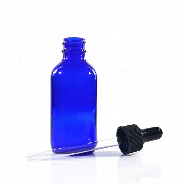 Boston round Massage body oil 1oz 2oz 4oz 30ml 60ml 120ml Cobalt blue glass dropper bottle with black screw dripper cap
