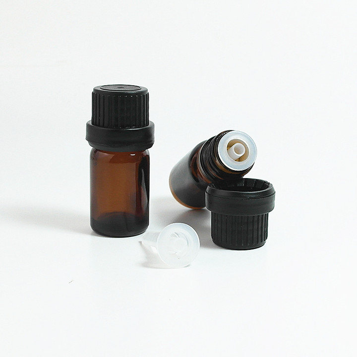 Boston round amber 5ml 10ml vial glass essential oil bottle with different lids