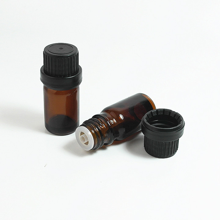 Boston round amber 5ml 10ml vial glass essential oil bottle with different lids
