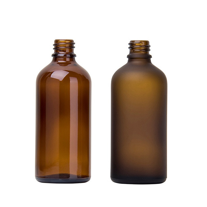Boston round amber / frosted amber perfume oil tincture glass bottles 50ml 100ml with screw cap
