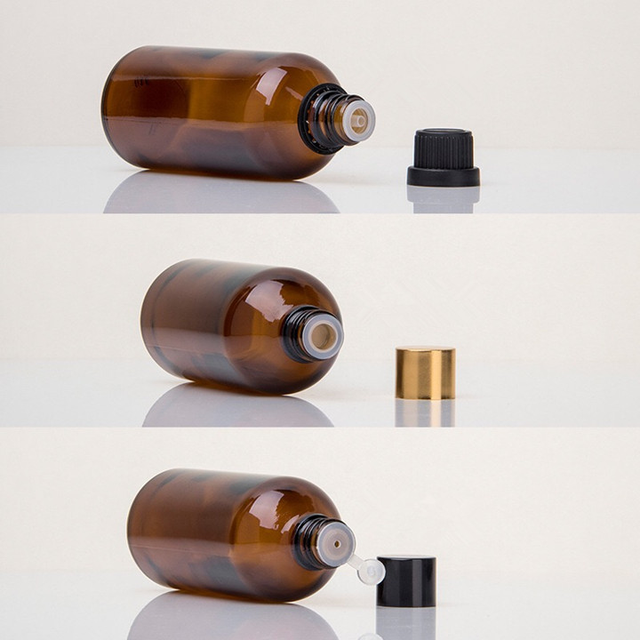Boston round amber / frosted amber perfume oil tincture glass bottles 50ml 100ml with screw cap