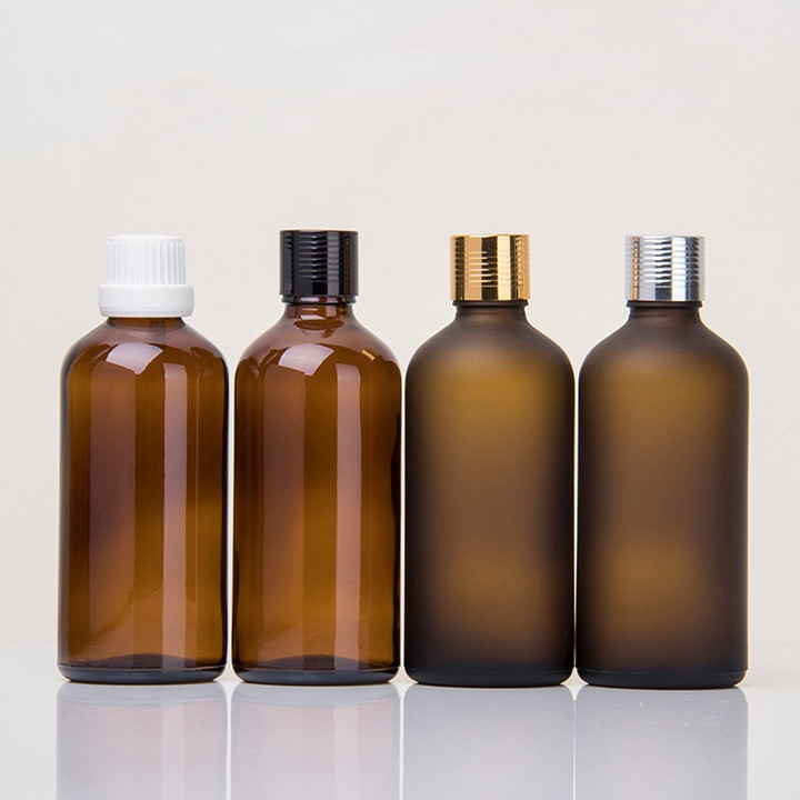 Boston round amber / frosted amber perfume oil tincture glass bottles 50ml 100ml with screw cap