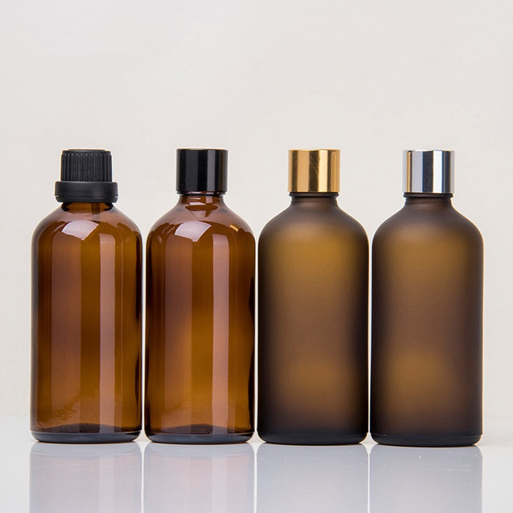 Boston round amber / frosted amber perfume oil tincture glass bottles 50ml 100ml with screw cap