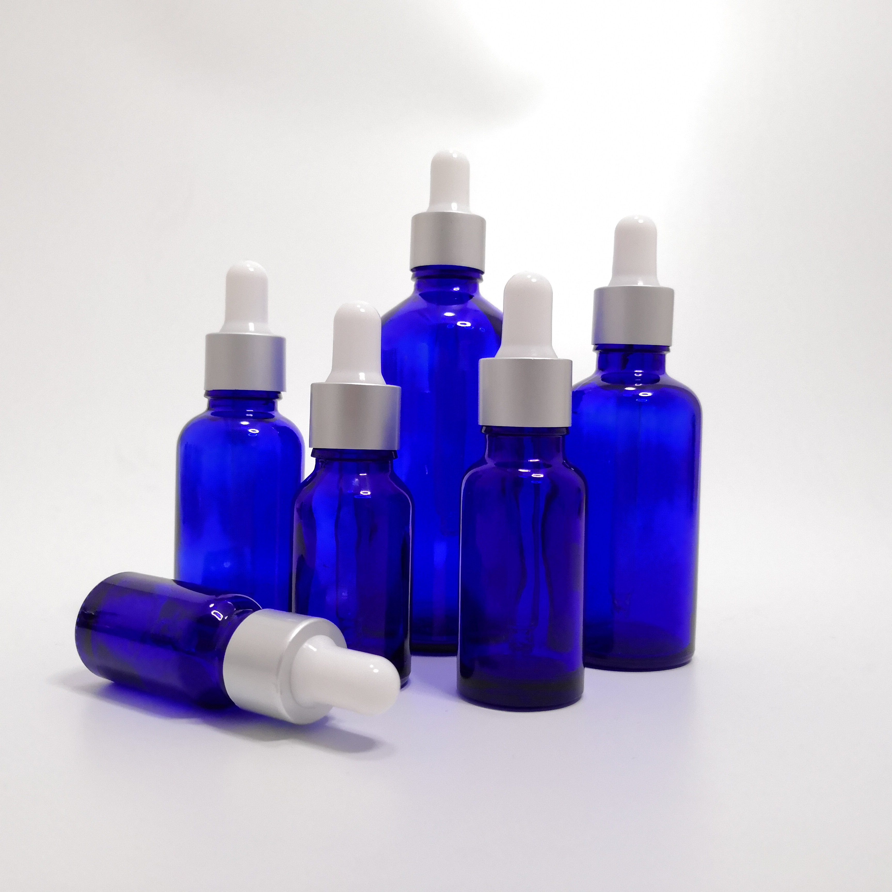 Boston round empty e liquid dropper blue glass bottles