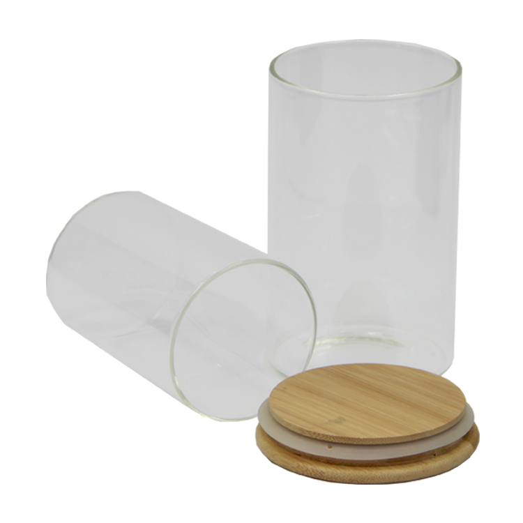 Bottle With Airtight Bamboo Lid High Borosilicate Clear Glass Food Storage Container Honey Jar