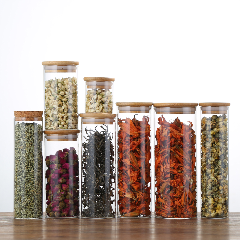 Bottle With Airtight Bamboo Lid High Borosilicate Clear Glass Food Storage Container Honey Jar