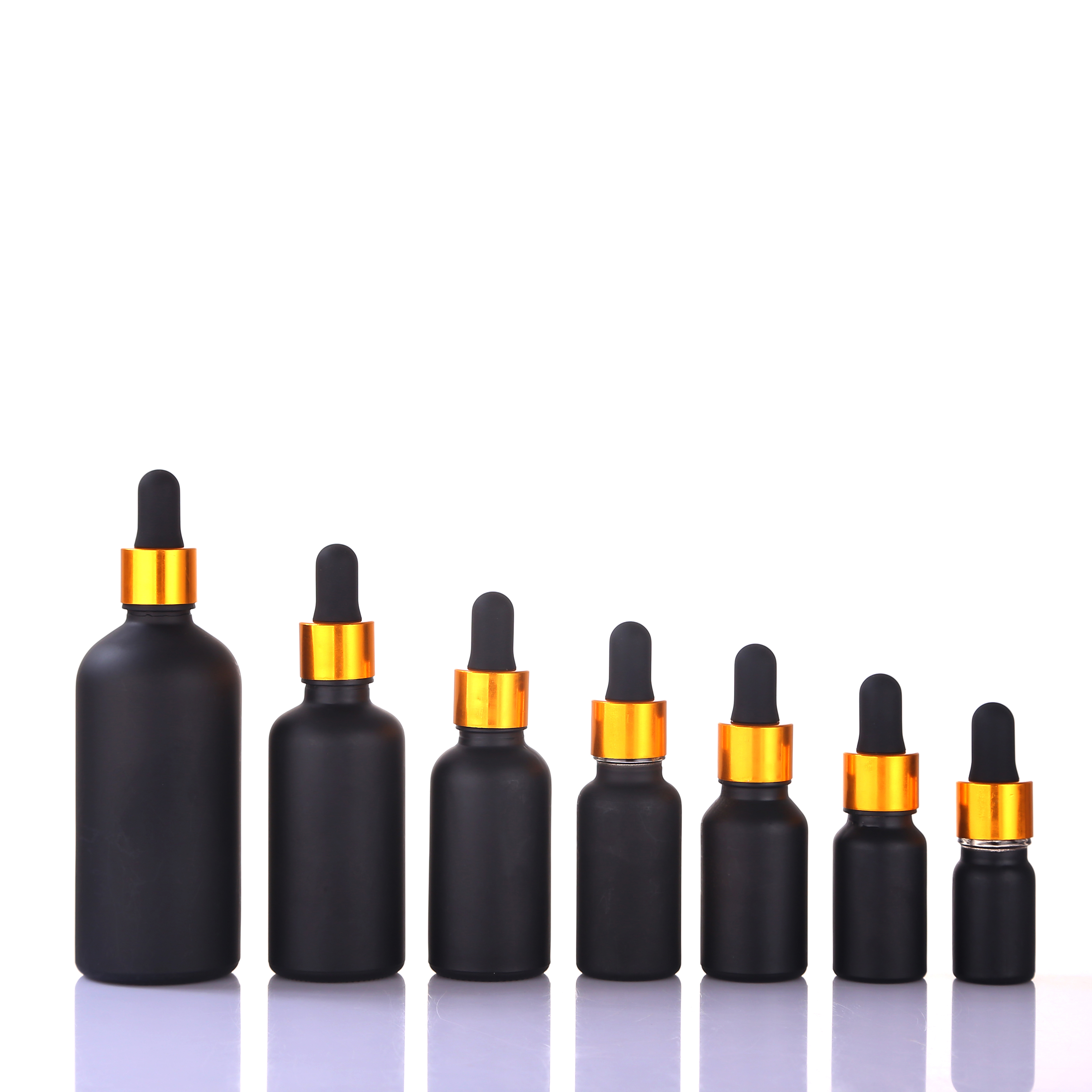 Bottle for sale luxury cosmetic packaging 1oz gold serum dropper bottle matte frosted black glass bottles with gold aluminum cap
