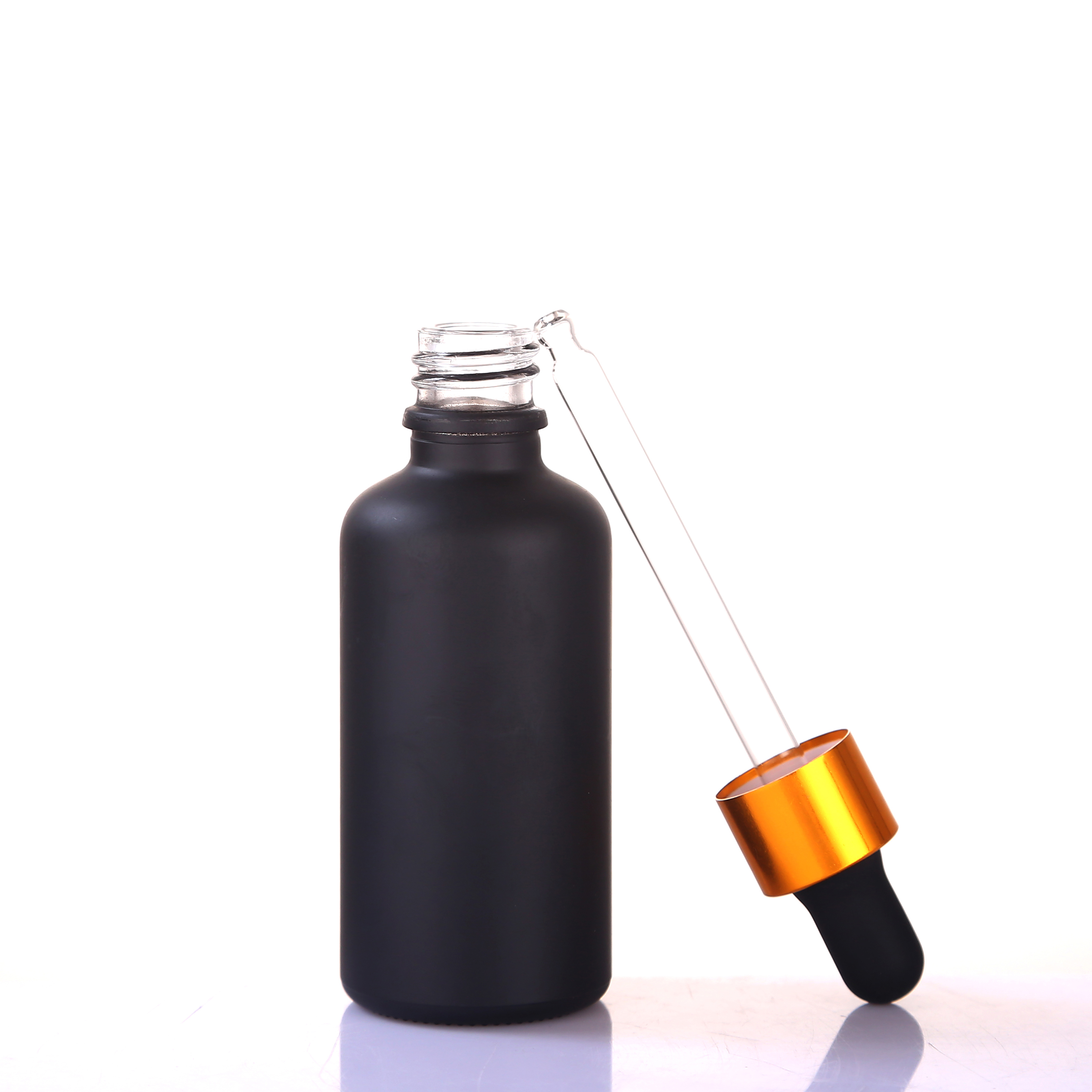 Bottle for sale luxury cosmetic packaging 1oz gold serum dropper bottle matte frosted black glass bottles with gold aluminum cap