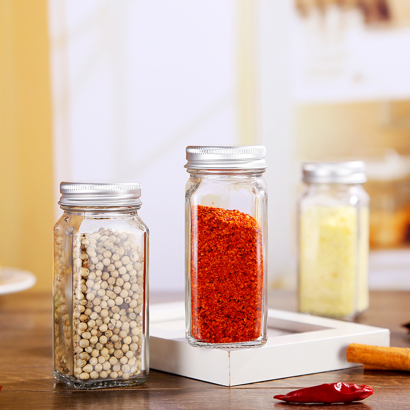 Bottles Spice Jars 4oz Spice Bottles with Clear Label Pour/Sift Shakers Square Glass Containers With Square Empty Jars