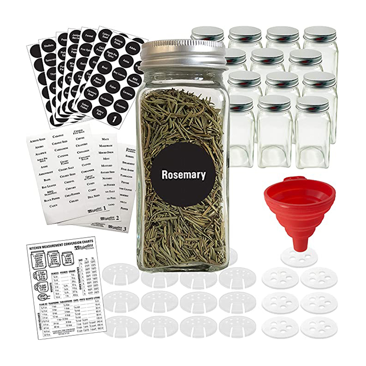 Bottles Spice Jars 4oz Spice Bottles with Clear Label Pour/Sift Shakers Square Glass Containers With Square Empty Jars