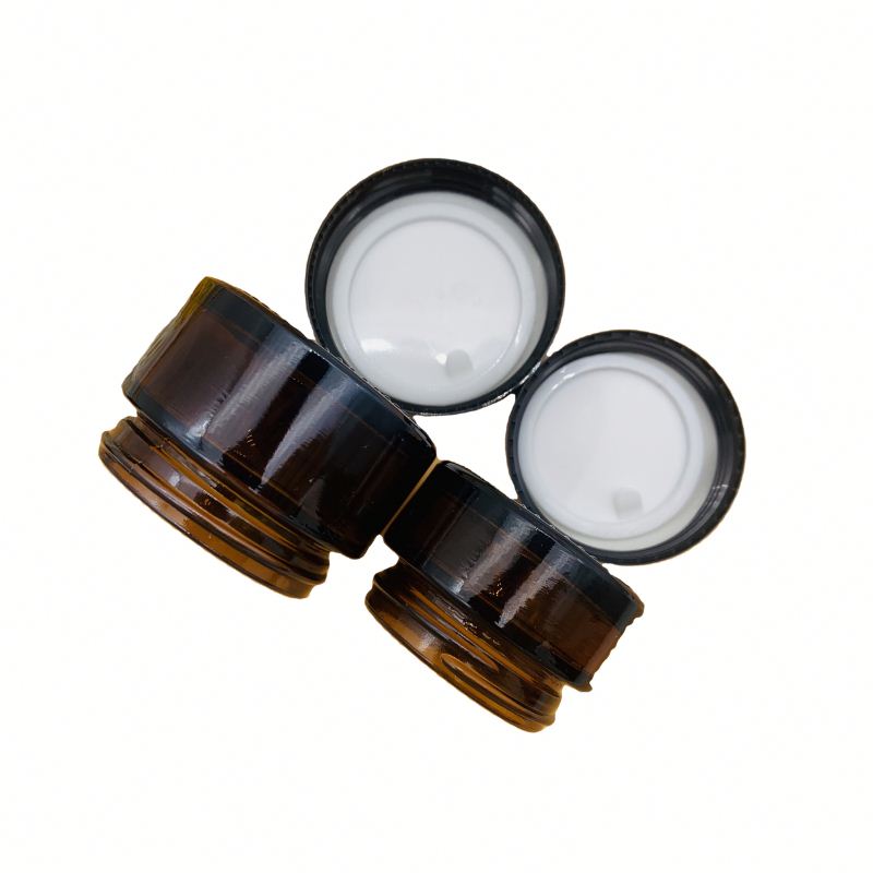 Boutique in stock amber wide mouth cosmetic cream glass bottle black cover 30 grams