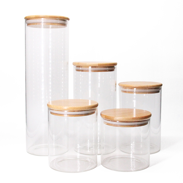 Bpa Free 30Oz High Borosilicate Glass Cookies Jars With Sealing Bamboo Cover