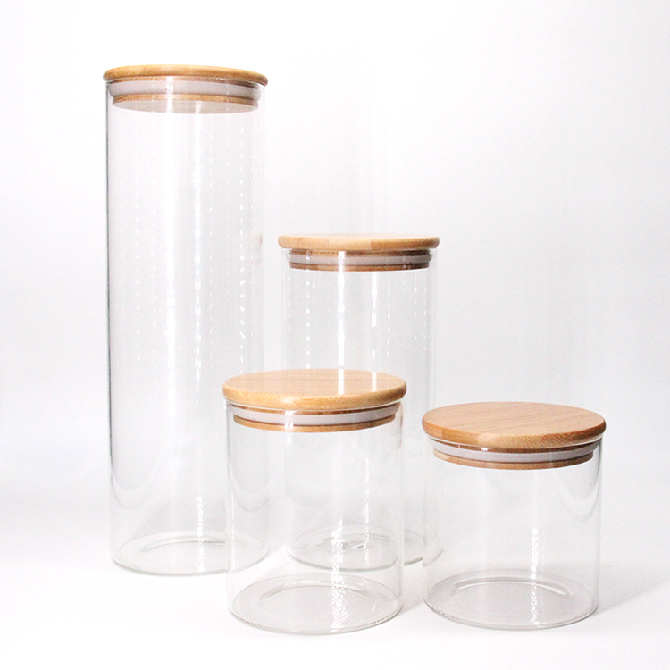 Bpa Free 30Oz High Borosilicate Glass Cookies Jars With Sealing Bamboo Cover