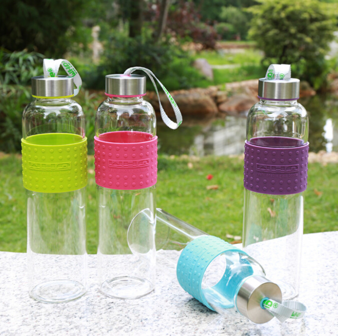 Bpa Free 750 ml 1L Clear Sport Borosilicate Glass water bottle sport drink bottle With Logo