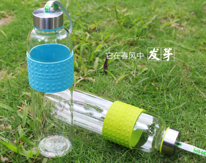 Bpa Free 750 ml 1L Clear Sport Borosilicate Glass water bottle sport drink bottle With Logo