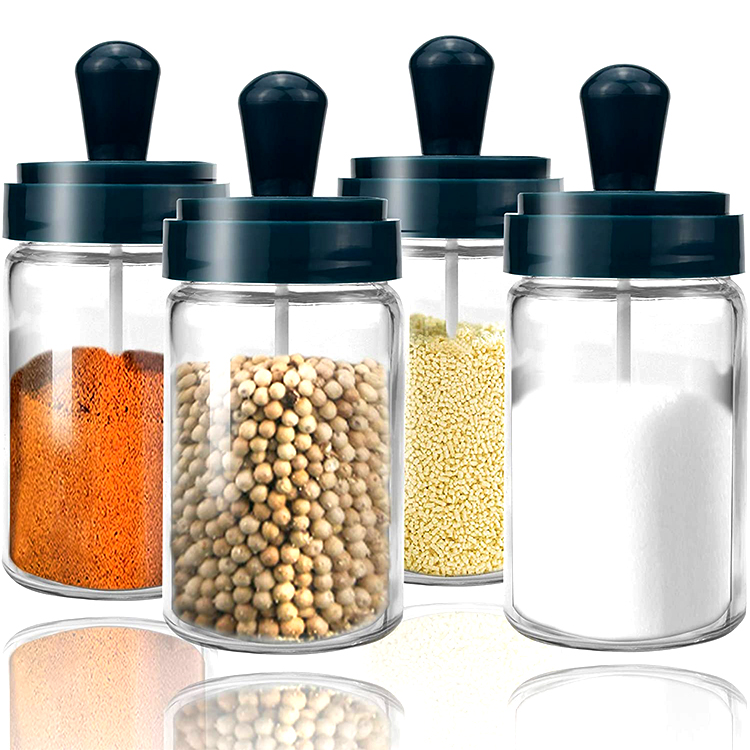 Bpa Free Clear Seasoning Salt Bottle Glass Shaker Bottle Jam Spice Jar Container with Spoon Brush