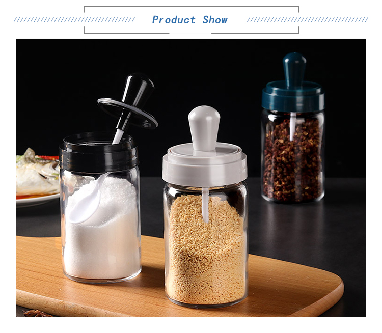 Bpa Free Clear Seasoning Salt Bottle Glass Shaker Bottle Jam Spice Jar Container with Spoon Brush