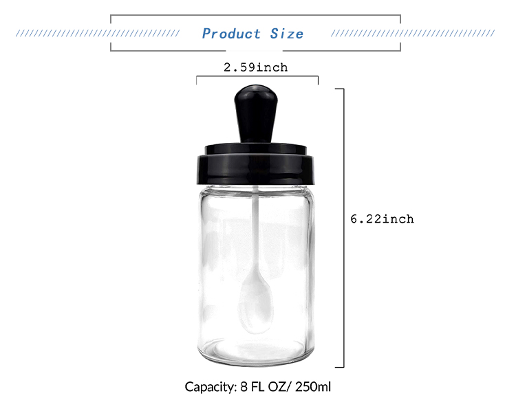 Bpa Free Clear Seasoning Salt Bottle Glass Shaker Bottle Jam Spice Jar Container with Spoon Brush