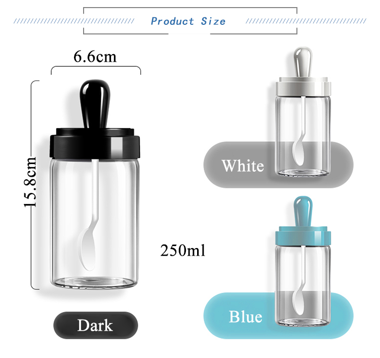 Bpa Free Clear Seasoning Salt Bottle Glass Shaker Bottle Jam Spice Jar Container with Spoon Brush