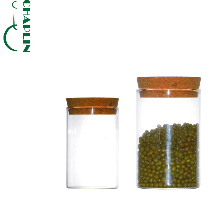 Brand new sealable kitchen food container storage glass jar with cork lid for bakery cookie/ candy/ loose tea