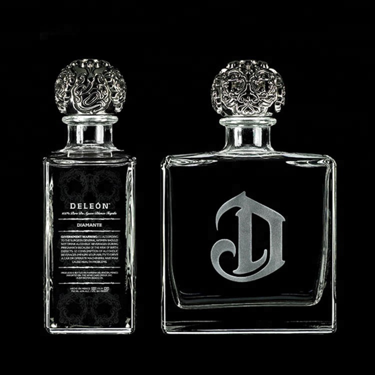Branded DeLeon Square Luxury empty tequila glass bottle 750ml